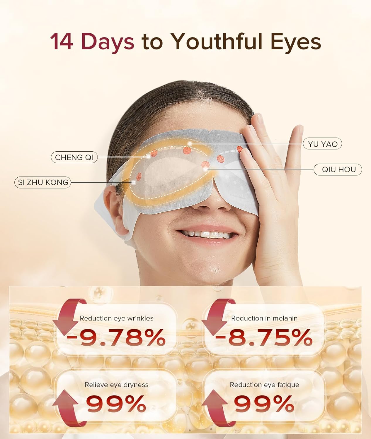 3D Self Heated Eye Mask for Dry Eyes with 100+ Soft Beads,Steam Eye Mask for Sleeping,Relaxation, Disposable, Spa, Travel Gifts for Women, Men 14 Packs