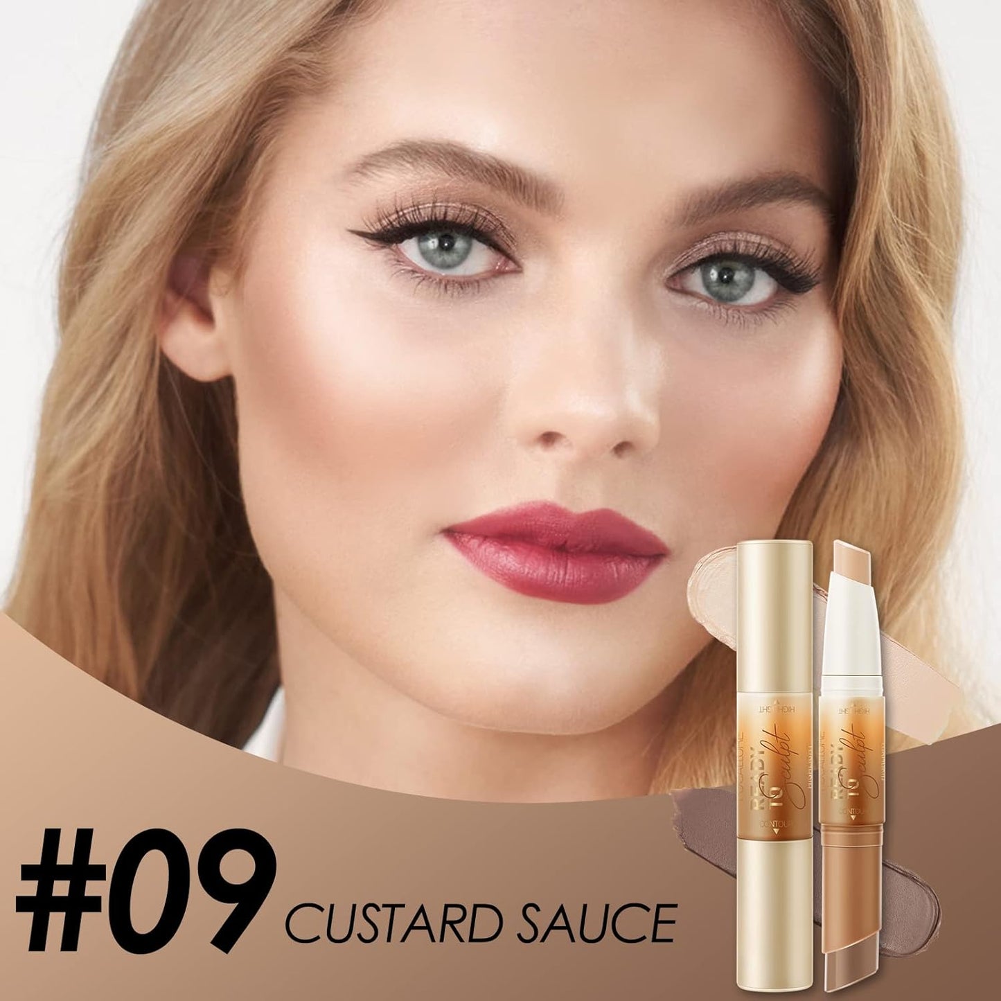 FOCALLURE 2 in 1 Cream Bronzer and Highlighter Stick,Non-greasy & Non-drying Contour Pencil,Easy to Create a Natural Matte Finishing,Long Lasting & Waterproof Face Brighten Make up Pen,CUSTARD SAUCE