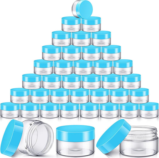 SATINIOR 36 Pieces Plastic Jars with Lids Round Leak Proof Airtight Container Cosmetic Small Empty Jars for Lotions Ointments Travel Toiletries Creams Make up Storage(1 oz,Blue)