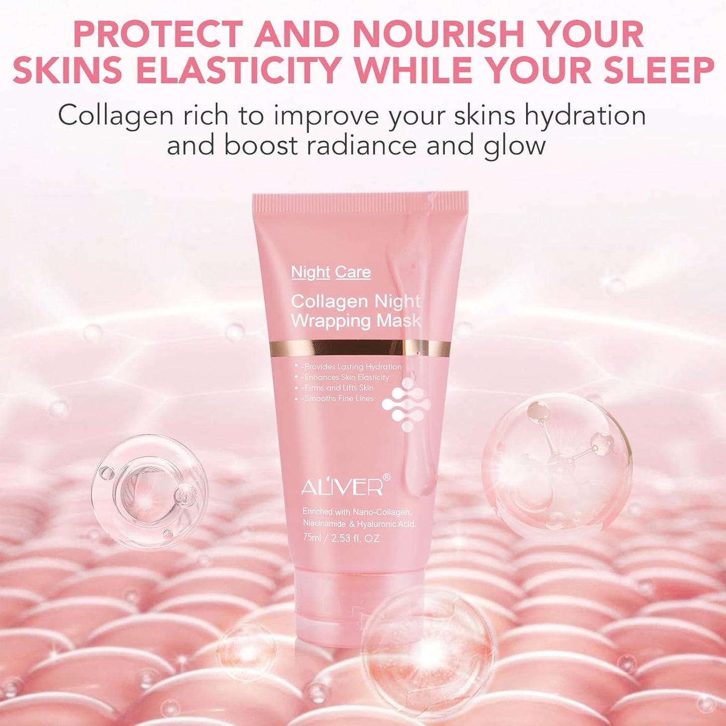 Collagen Overnight Wrapping Peel off Face Mask, Collagen Night Wrapping Mask, Elasticity & Hydration Care, Reduce Fine Lines & Dullness, Anti-aging Skin Care 2.53 fl.oz