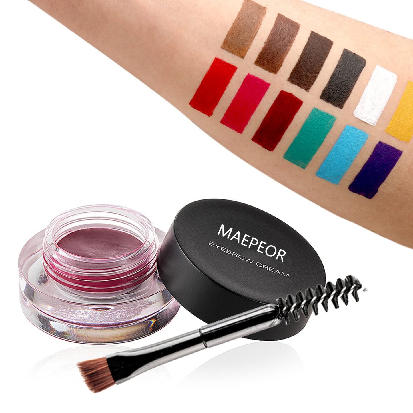 MAEPEOR 12 Colors Eyebrow Pomade Full-pigmented Long Lasting Waterproof Eyebrow Cream Gel Filling & Shaping Tinted Eyebrows Enhancers with Brush for Daily or Cosplay (11 Sky Blue)