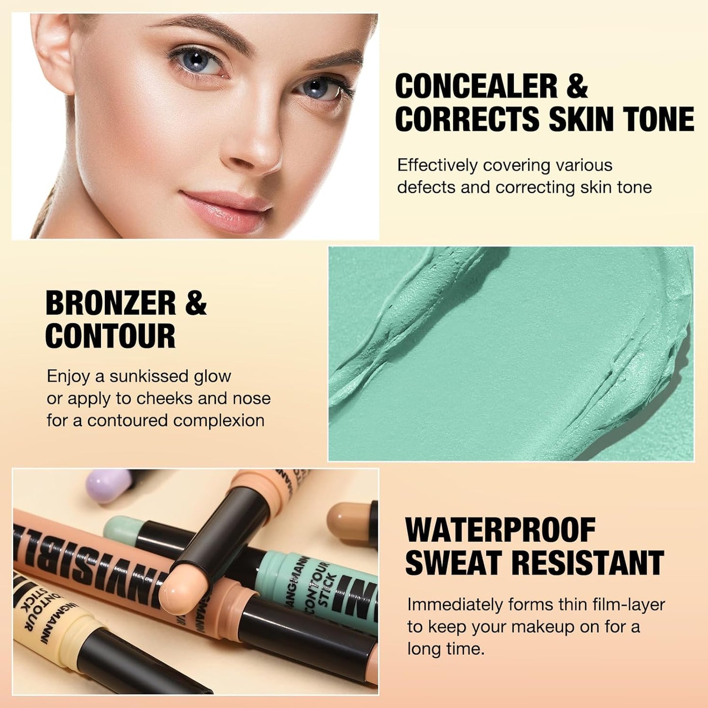 Contour Stick Corrects Skin Tone Bronzer Waterproof Sweat Resistant Concealer Creamy Concealer Deep