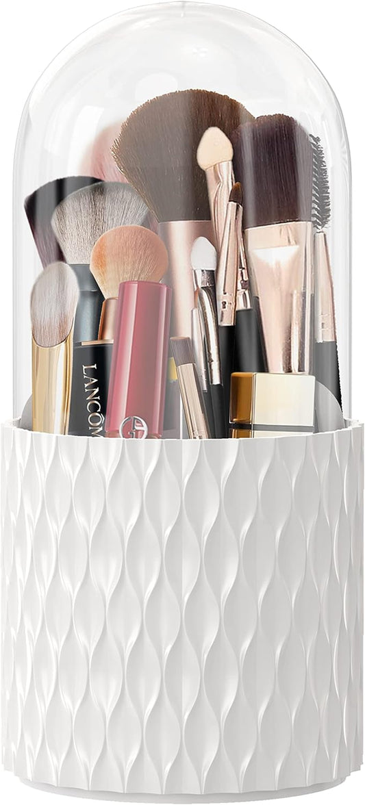 [Upgrade] Rotating Makeup Brush Holder, [Dustproof & Waterproof] 360 Rotating Cosmetics Make up Brush Organizer Storage with Lid for Vanity