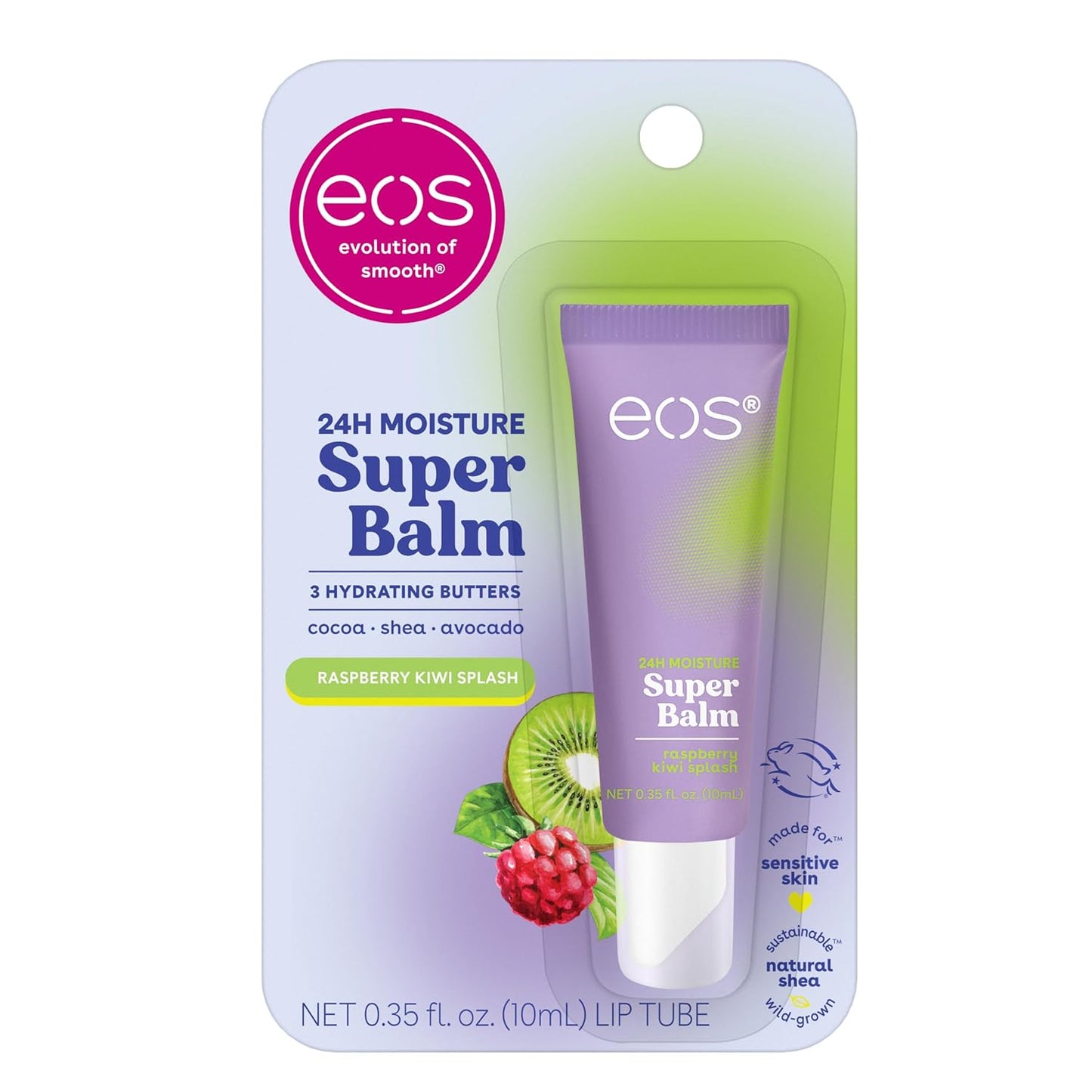 eos 24H Moisture Super Balm - Raspberry Kiwi Splash, Day or Night Lip Treatment, Made for Sensitive Skin, Lip Balms & Moisturizers, 0.35 fl oz