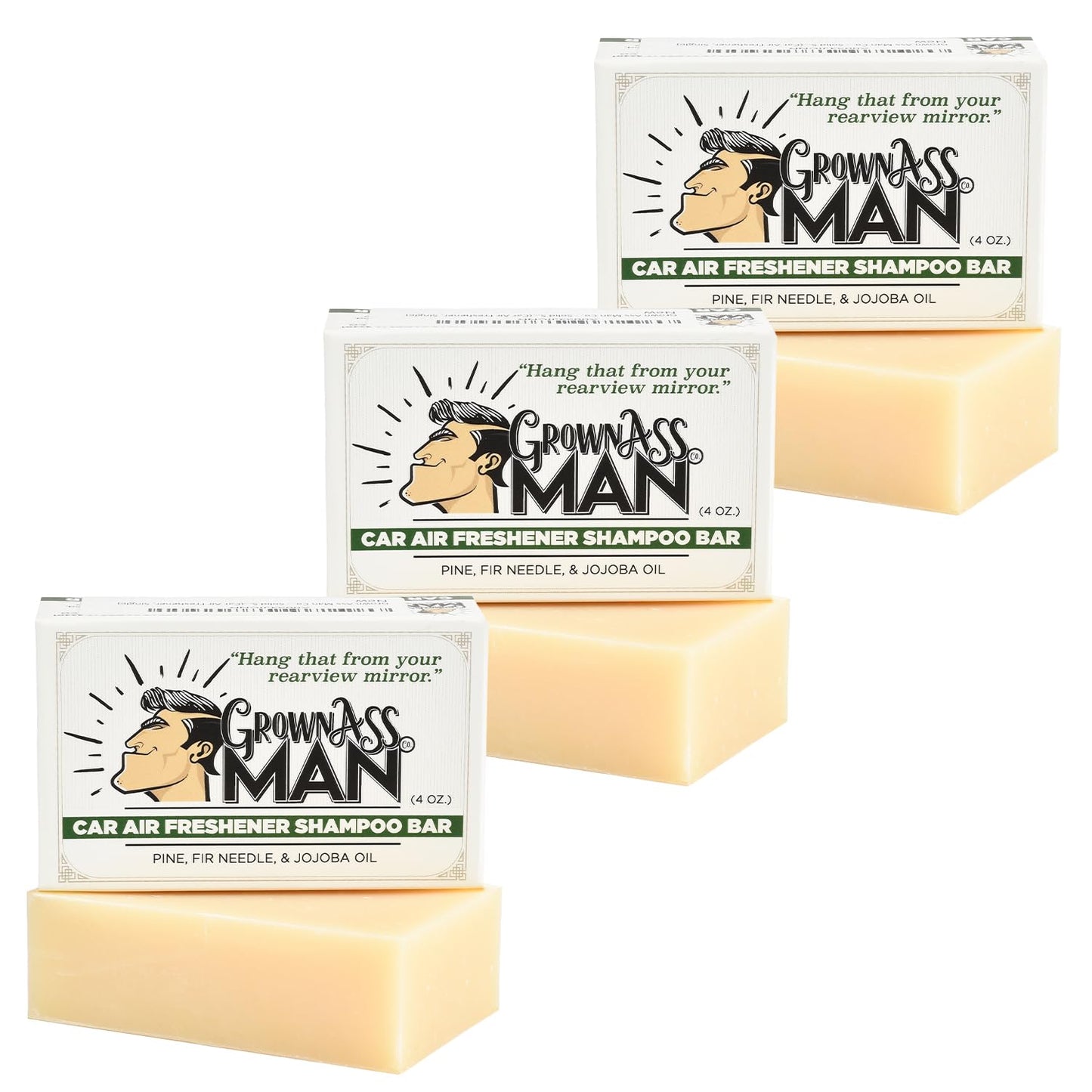 Solid Shampoo Bar Rich Lather 3 in 1: Hair, Beard & Body Wash - Plastic Free & Eco-Friendly, Natural & Organic for All Hair Types, 4oz Bar (Car Air Freshener, 3-Pack)