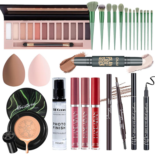 Makeup Set Kit for Women Full Kit, Makeup Present for Girl Women Teen, Matte Eyeshadow CC Cream Foundation Face Primer Brush Set Sponges, Lip Glosses Counter Stick Eyeliner