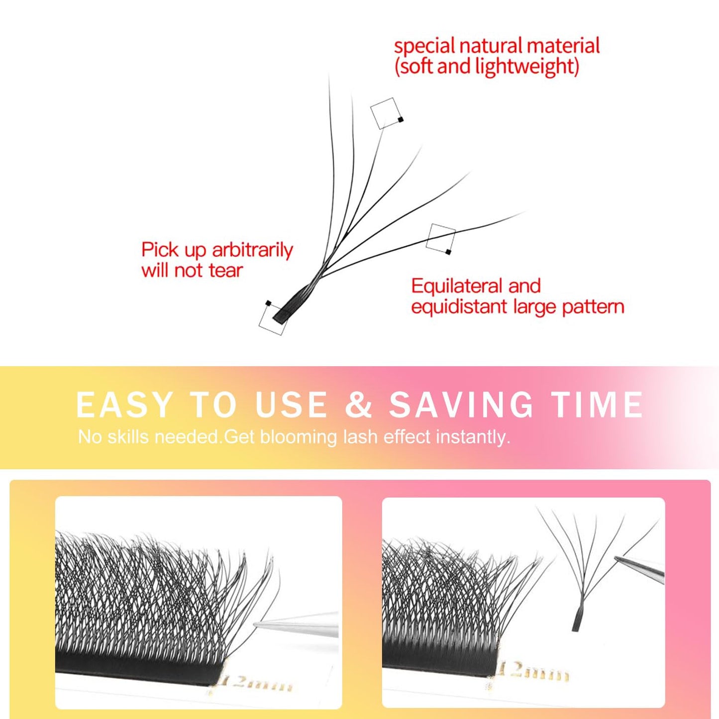 W Lash Extensions Supplies 6D Eyelash Extensions W Shape 0.07mm Thickness C Curl 15mm Premade Fans Easy Fan Lashes Volume Matte Black 12 Rows Crisscross Eye Lashes(W-6D-0.07-C,15mm)