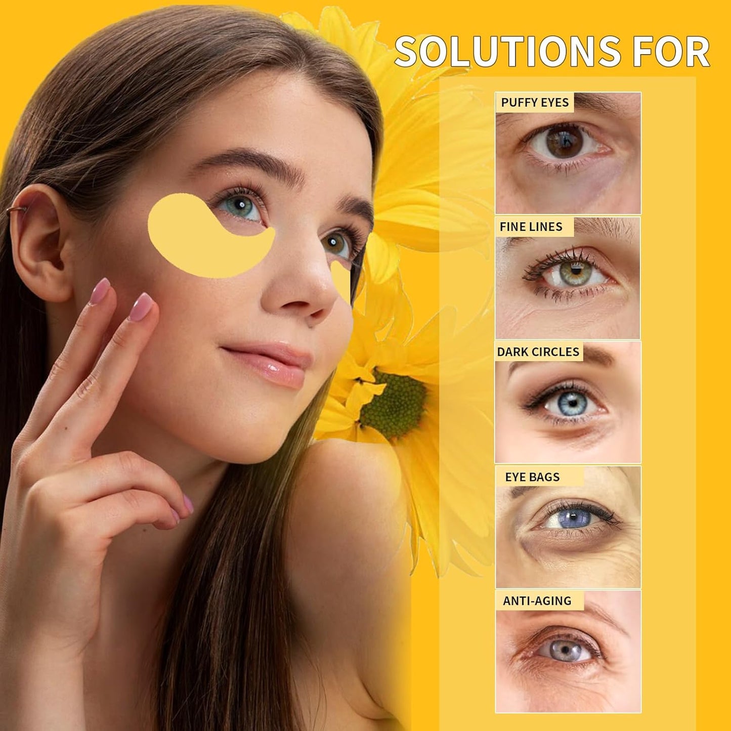 24K Gold Eye Masks for Dark Circles and Puffiness 66PCS, Under Eye Patches for Puffy Eyes Treatment, Under Eye Mask w/Caffeine, Hyaluronic Acid, Peptides for Eye Bags Treatment, Eye Mask Skincare