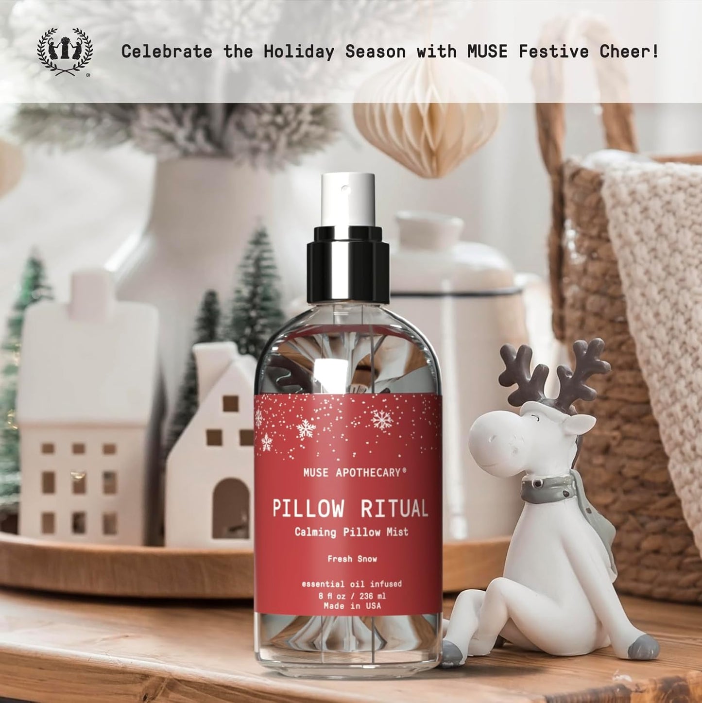 Muse Apothecary Pillow Ritual - Aromatic, Calming and Relaxing Pillow Mist, Linen and Fabric Spray - Infused with Natural Aromatherapy Essential Oils - 8 oz, Fresh Snow, 2 Pack