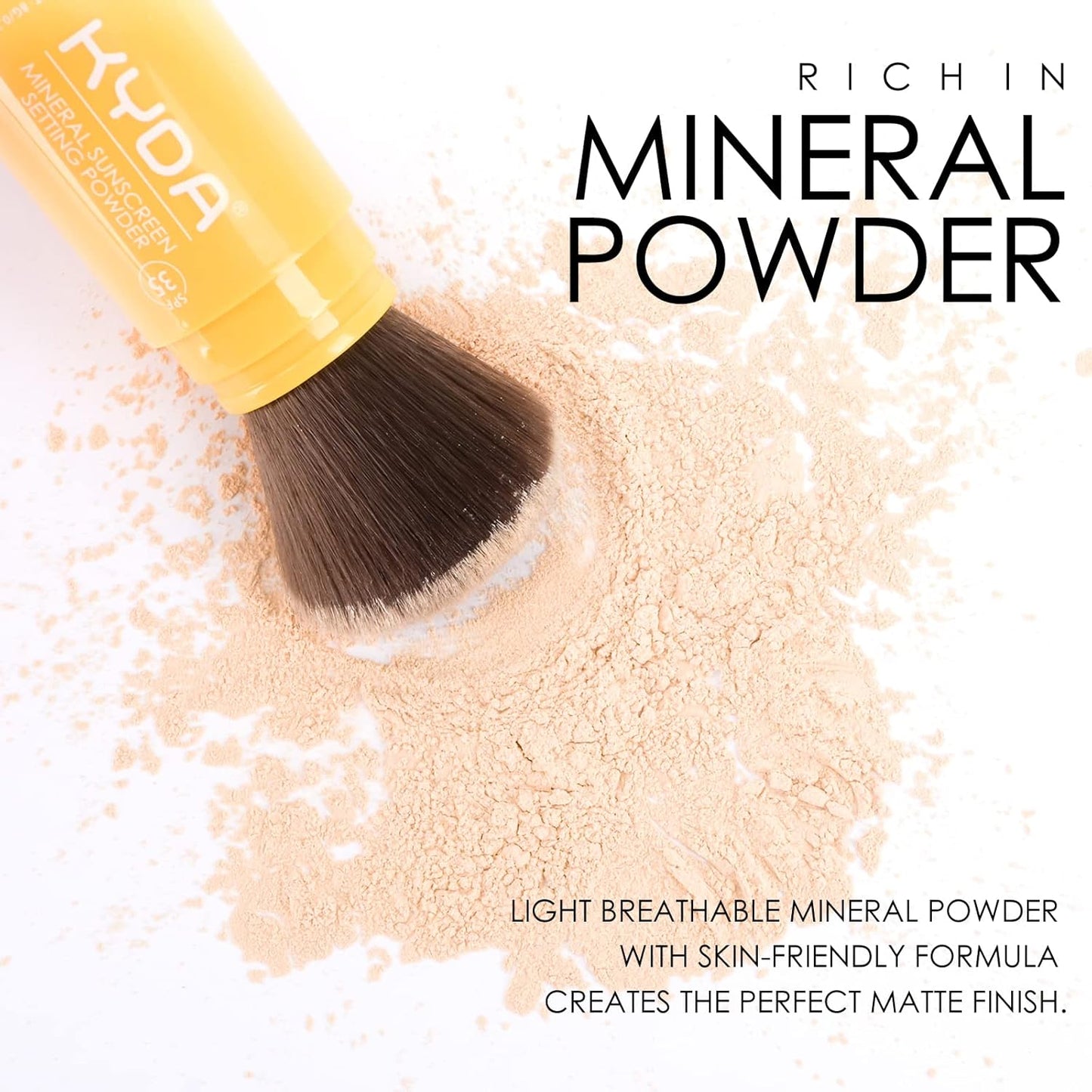 KYDA Mineral Sunscreen Setting Powder, SPF 35, Medium, Mineral Brush Powder, Oil Control Natural Matte Finish, Lasting Lightweight Breathable, All Skin, by Ownest Beauty