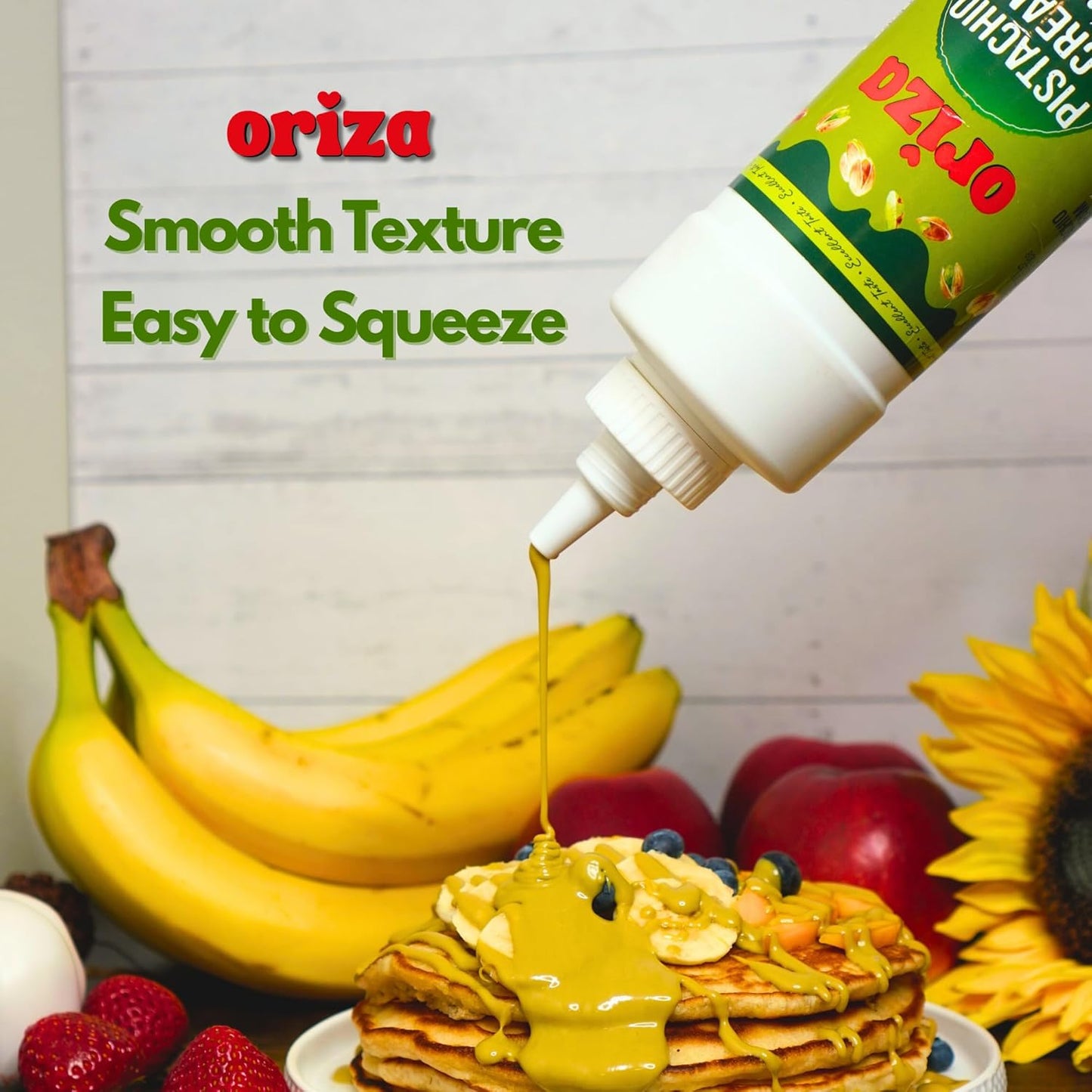 Oriza Pistachio Cream Topping, 28oz Bottle (Pack of 24) – Bulk Pistachio Spread with 30% Pistachios, Palm Oil Free, Non-GMO – Ideal for Cafes, Bakeries & Restaurants