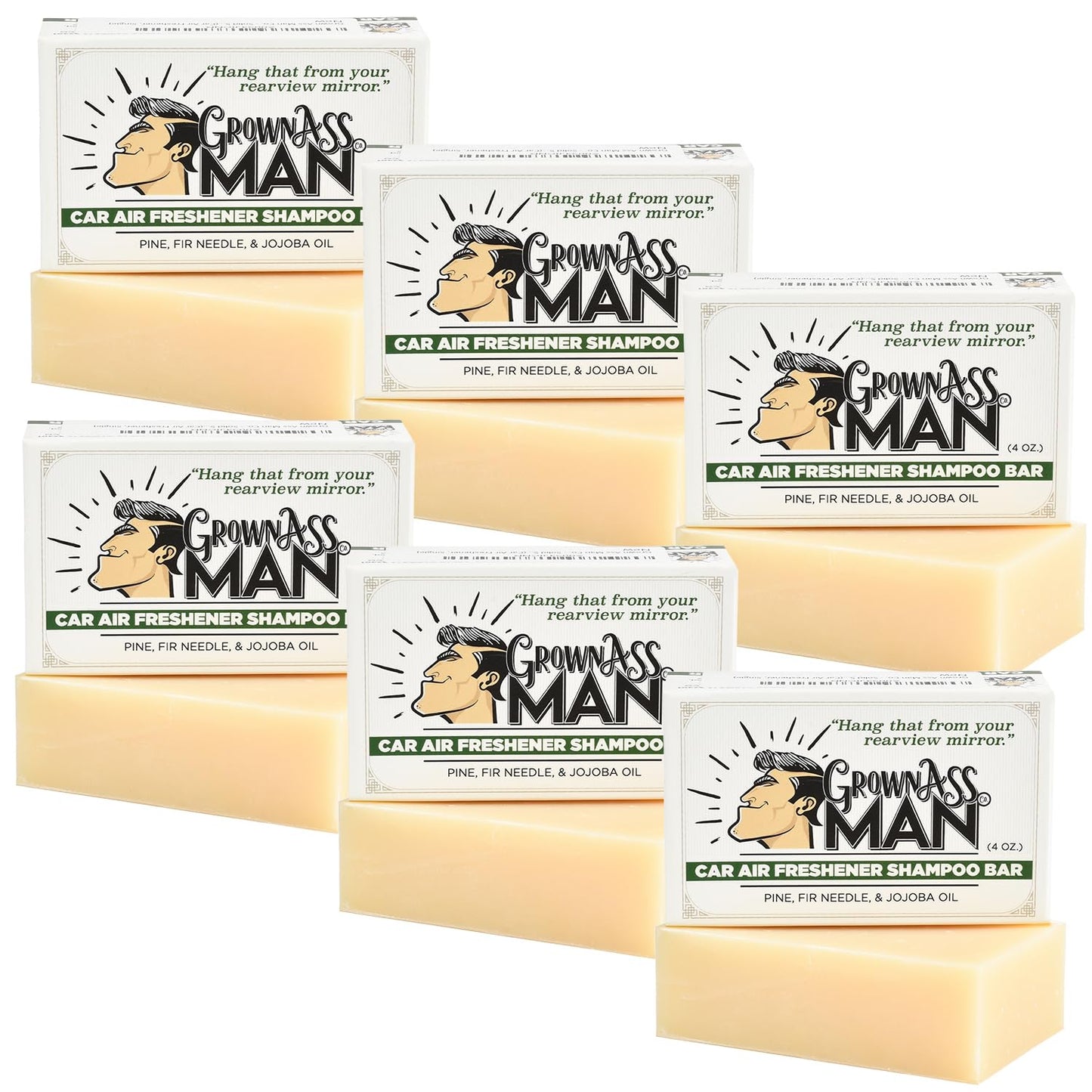 Solid Shampoo Bar Rich Lather 3 in 1: Hair, Beard & Body Wash - Plastic Free & Eco-Friendly, Natural & Organic for All Hair Types, 4oz Bar (Car Air Freshener, 6-Pack)