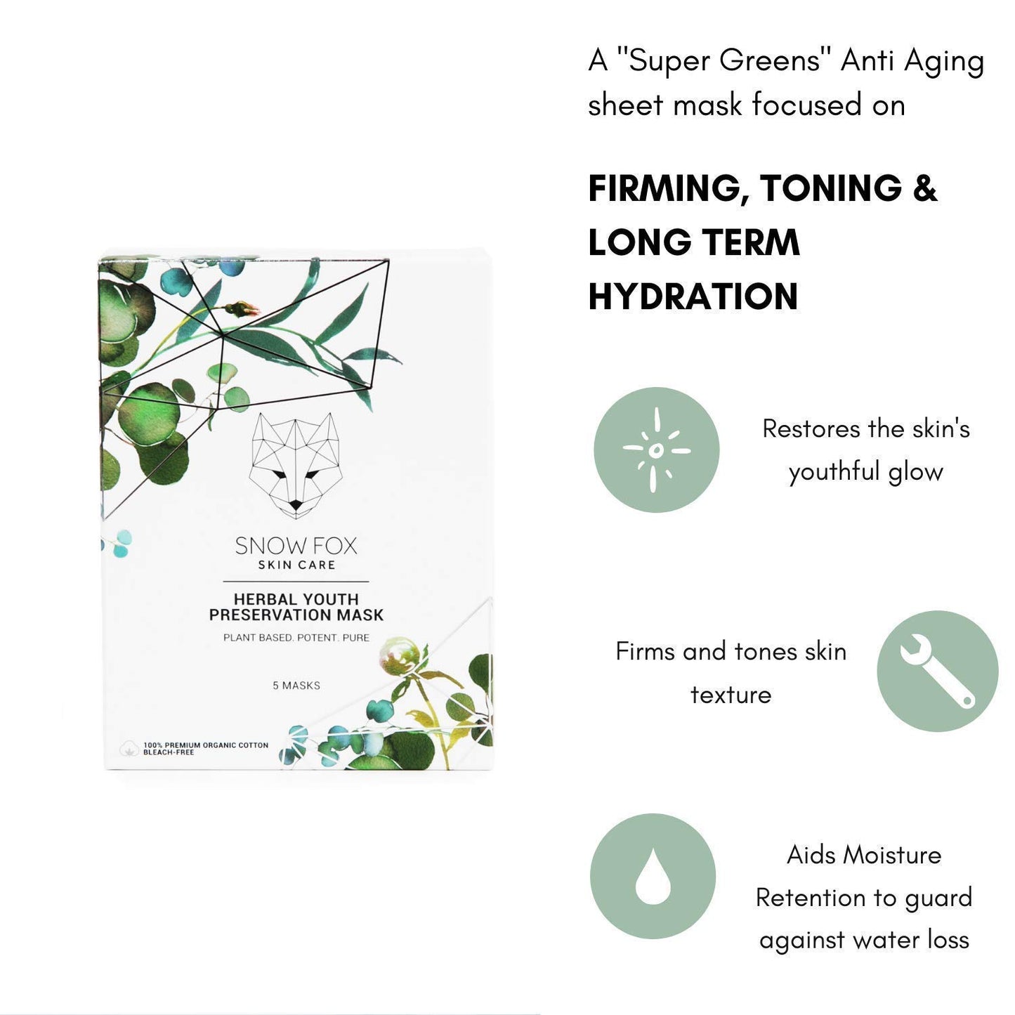 Snow Fox Herbal Youth Mask with Elasticity Production and Collagen Boost, 5-Pack