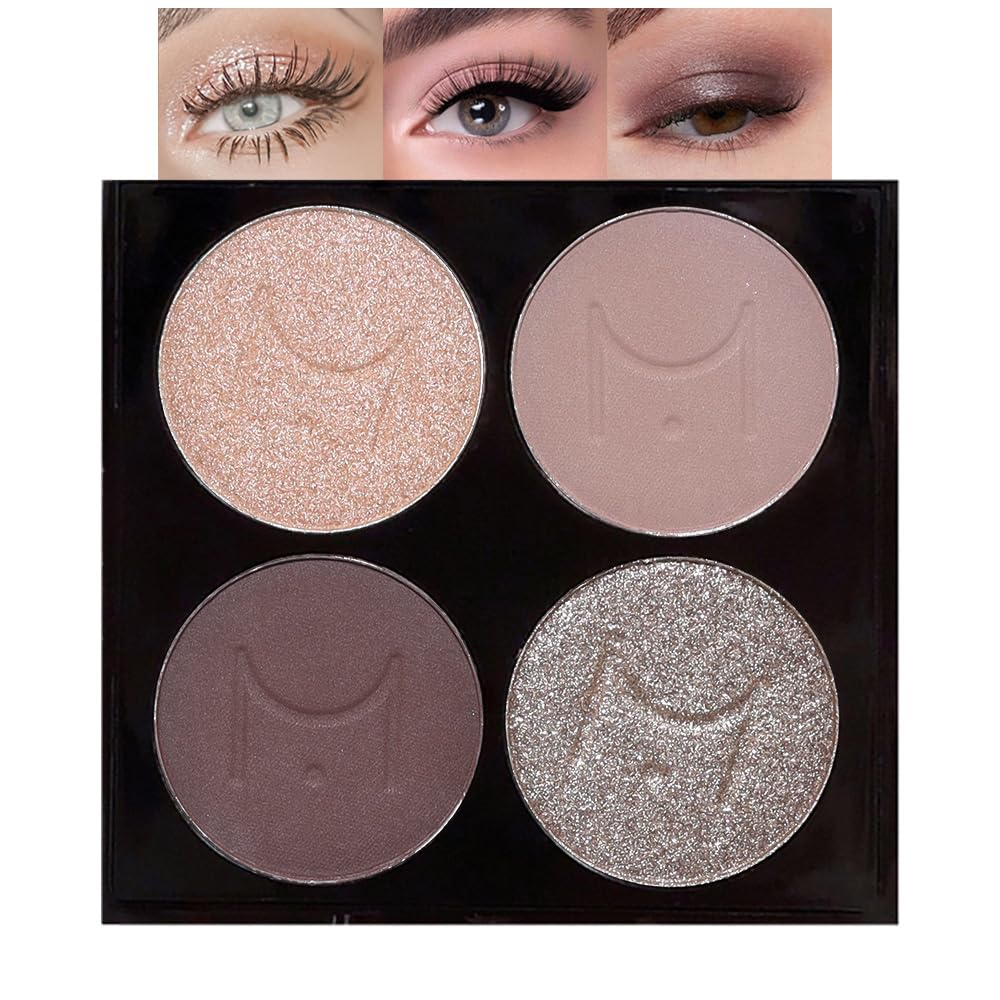 Eyeshadow Quad - Blendable Matte & Shimmer, 4 Shades Nude, Champagne, Gold, Brown, Velvety Pigmented Formula, Long-Lasting, Built-In Mirror, Perfect for Older Women 02#
