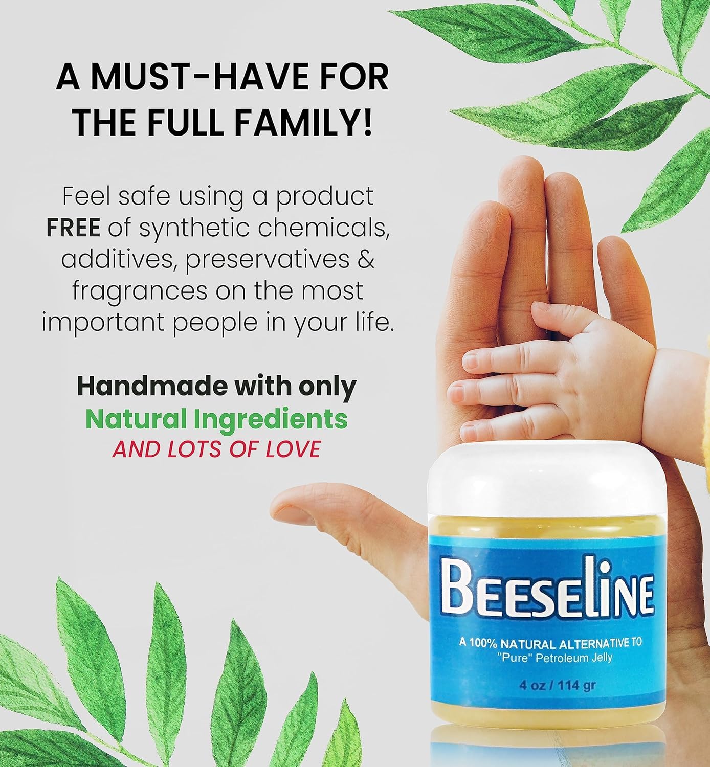 Beesalene Original Unpetroleum - 100% Natural & Hypoallergenic Alternative to Petroleum Jelly - Lips, Hands, Baby, Makeup Remover and More (8 Ounce)