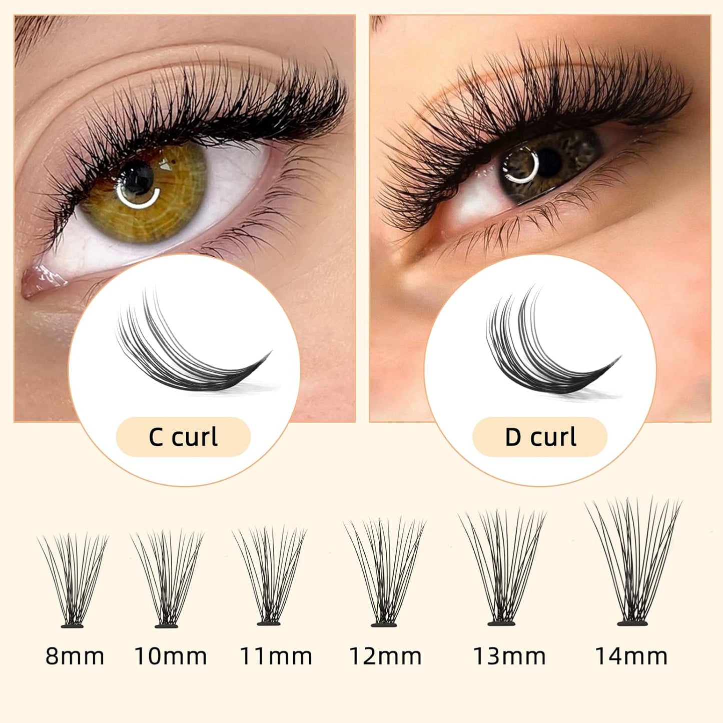 QUEWEL Cluster Lashes 240Pcs Individual Lashes 20D 0.07C Curl 11mm Knot-Free Lash Extensions Clusters Lashes Soft&Natural False Eyelashes Individual DIY Eyelash Extension at Home(20D 0.07C 11)