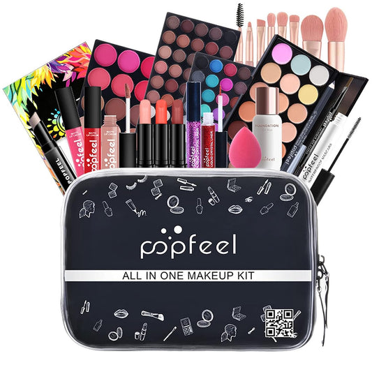 Professional All in One Makeup Kits for Women, Cosmetic Essential Starter Bundle, Eye Shadow, Blush, Liquid Lipgloss, Foundation Brush, Makeup Set with Makeup Bag, Christmas Valentines Gift Box