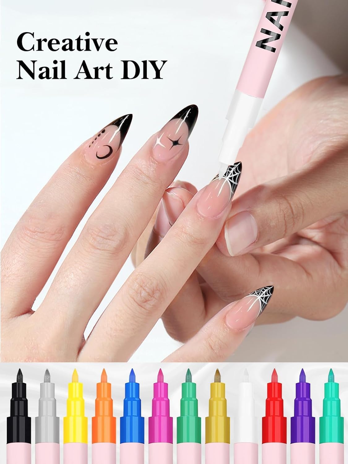 EBANKU Nail Art Pens Quick-Drying, 3D 12 Colors 0.7MM Nail Polish Pens Set Nail Art Drawing Pen Acrylic Paint Nail Point Dotting Liner Pen Tools for Home DIY Salon Nail