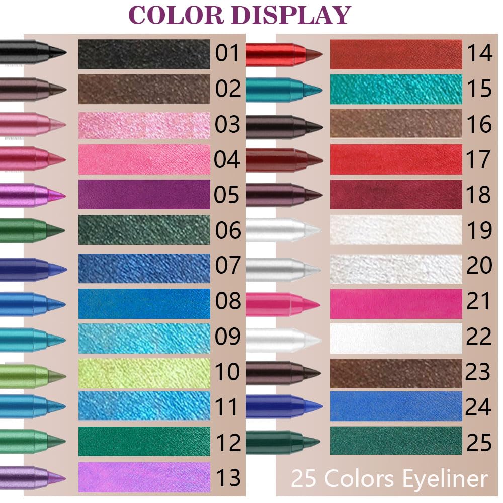 evpct 3Pcs Pearl White & Silver & White Gel Glitter Eyeliner Pencils Set for Women Waterproof Smudge Proof lapiz de ojos delineador de ojos contra el agua Eye Liner Makeup 19 20 22
