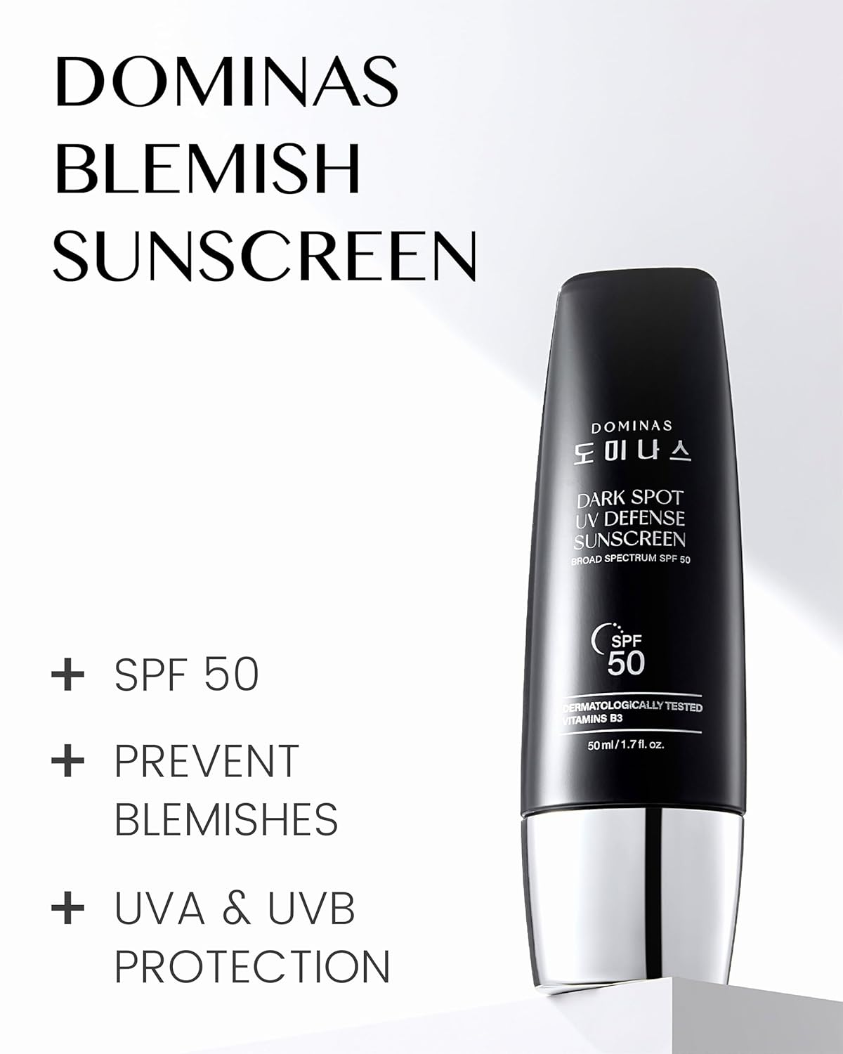 Tone-up Sunscreen DOMINAS (1.7fl oz) - SPF 50, Korean Skin Care, Niacinamide, Panthenol, UV Defense Sunblock, No White Cast, Non-Greasy, Hydrating, Lightweight Protection for Face & Body