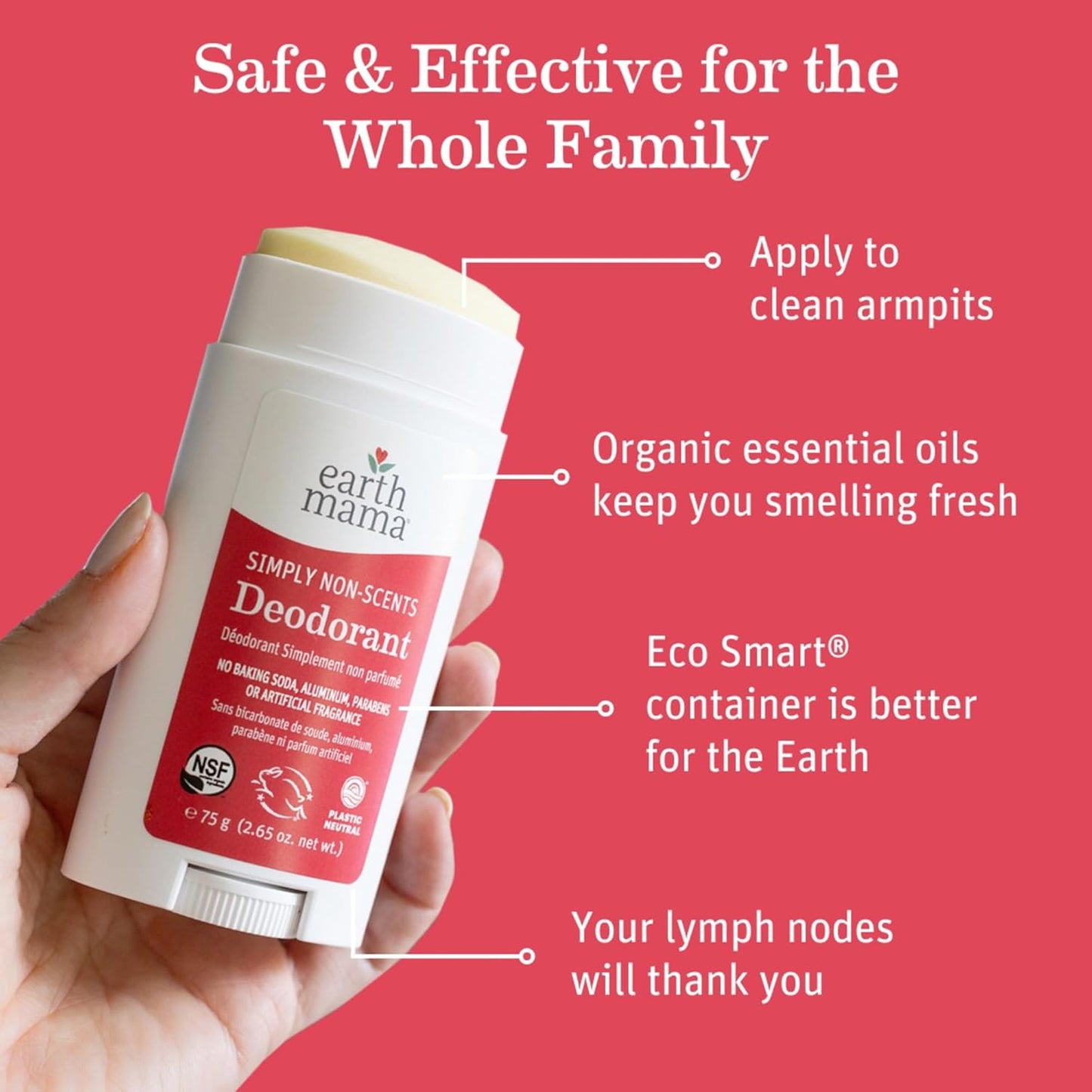 Earth Mama Simply Non-Scents Deodorant | Fragrance-free + Safe for Sensitive Skin, Pregnancy & Breastfeeding, Contains Organic Calendula and Coconut Oil, No Baking Soda or Aluminum, 2.65-Oz (2-Pack)