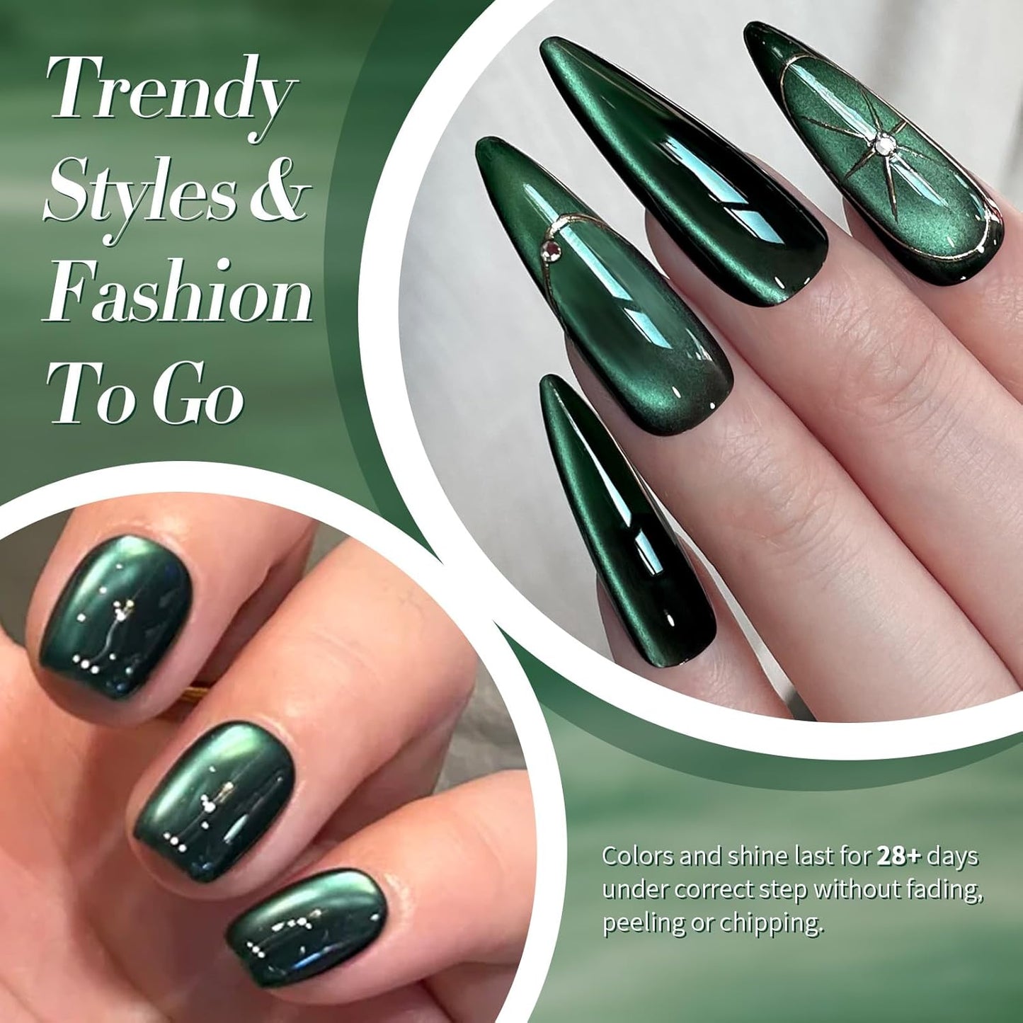 Born Pretty Cat Magnetic Gel Nail Polish, Retro Green Gel Polish Crystal Cat Holographic Magnetic Nail Polish Nail Art Manicure Salon DIY at Home 15ML