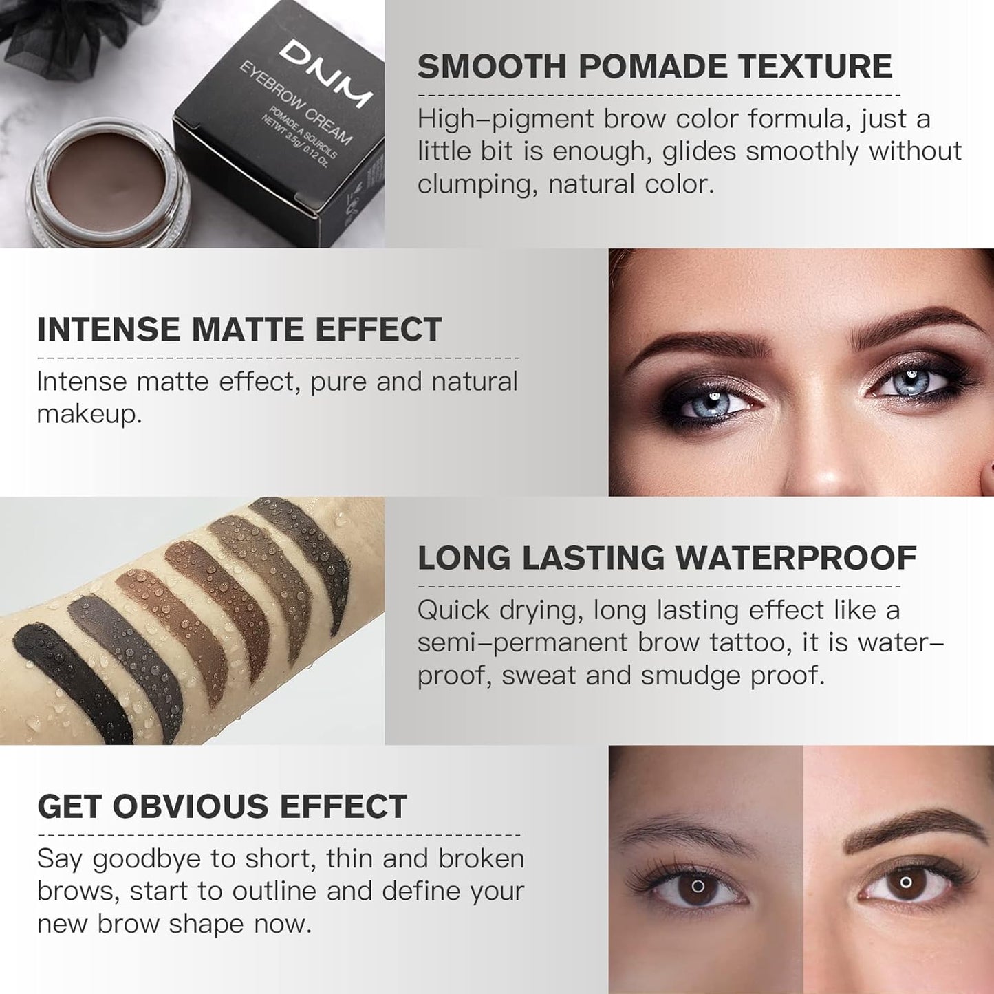 2Pcs Brow Pomade Set with Dual-ended Eyebrow Brush, High pigment Water proof Natural finish Eyebrow Makeup Set with Eyebrow Brush for Women and Girls（08#）