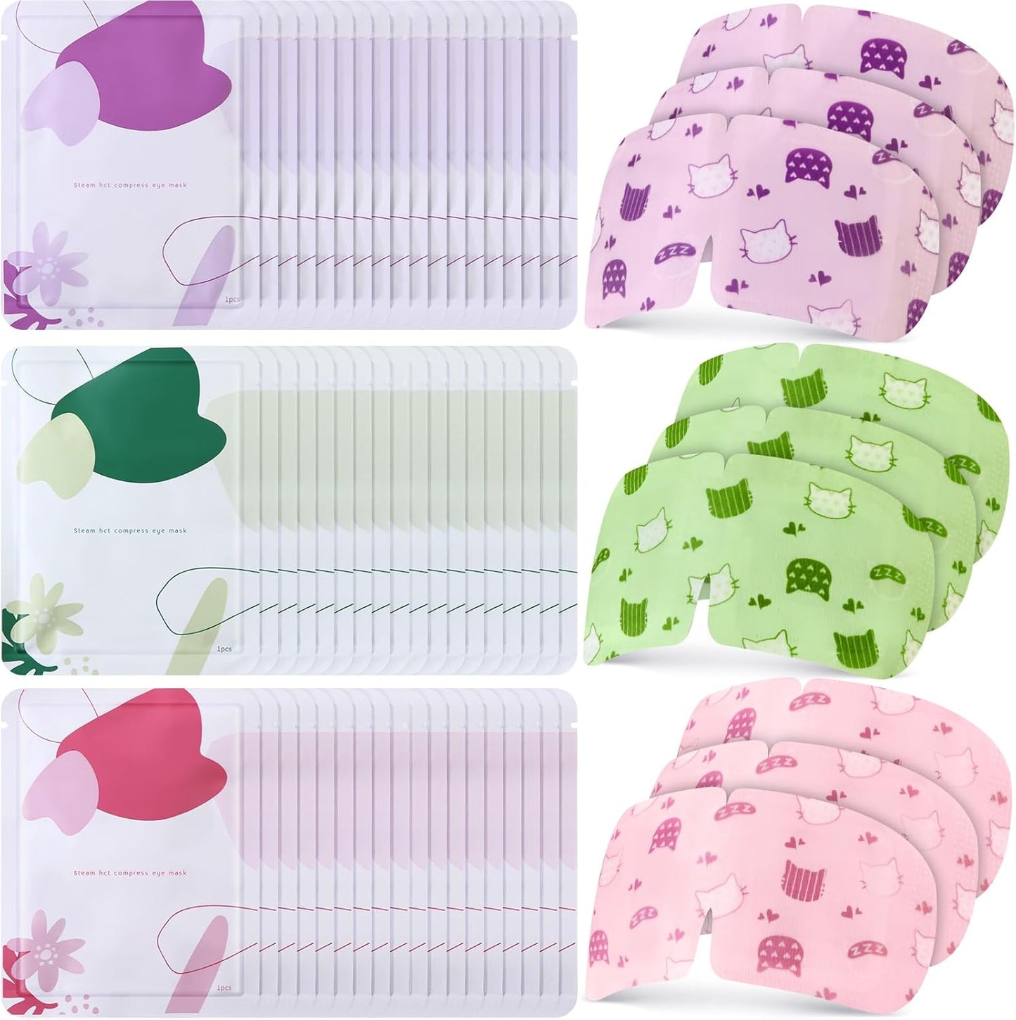 96 Pack Steam Eye Mask Disposable Heated Eye Mask for Dry Eyes Self Heating Eye Mask Warm Eye Compress Lavender Unscented Rose for Eye Fatigue Relief Women Men Travel Sleep Spa Gift