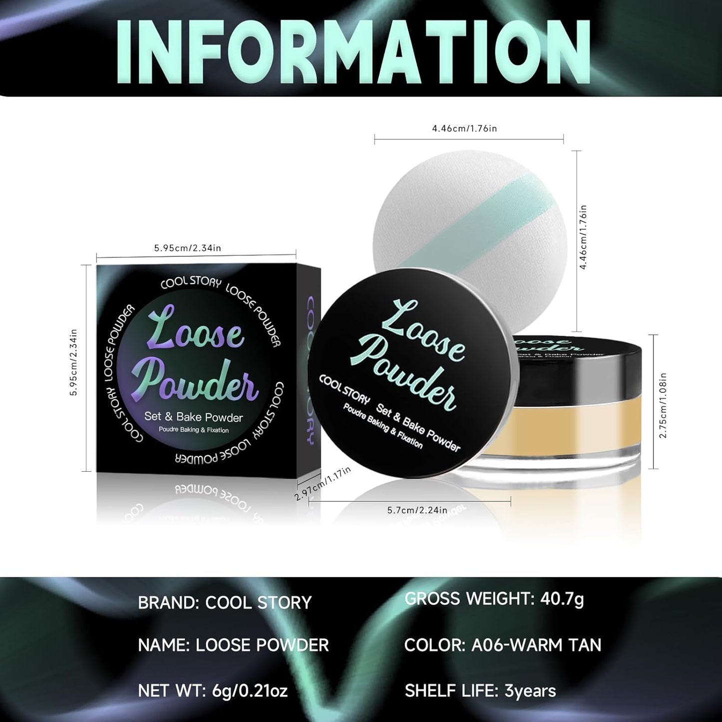 Loose Setting Powder, Bake Makeup Powder Full Coverage Matte Finish (Warm Tan, 6g/O.21oz)
