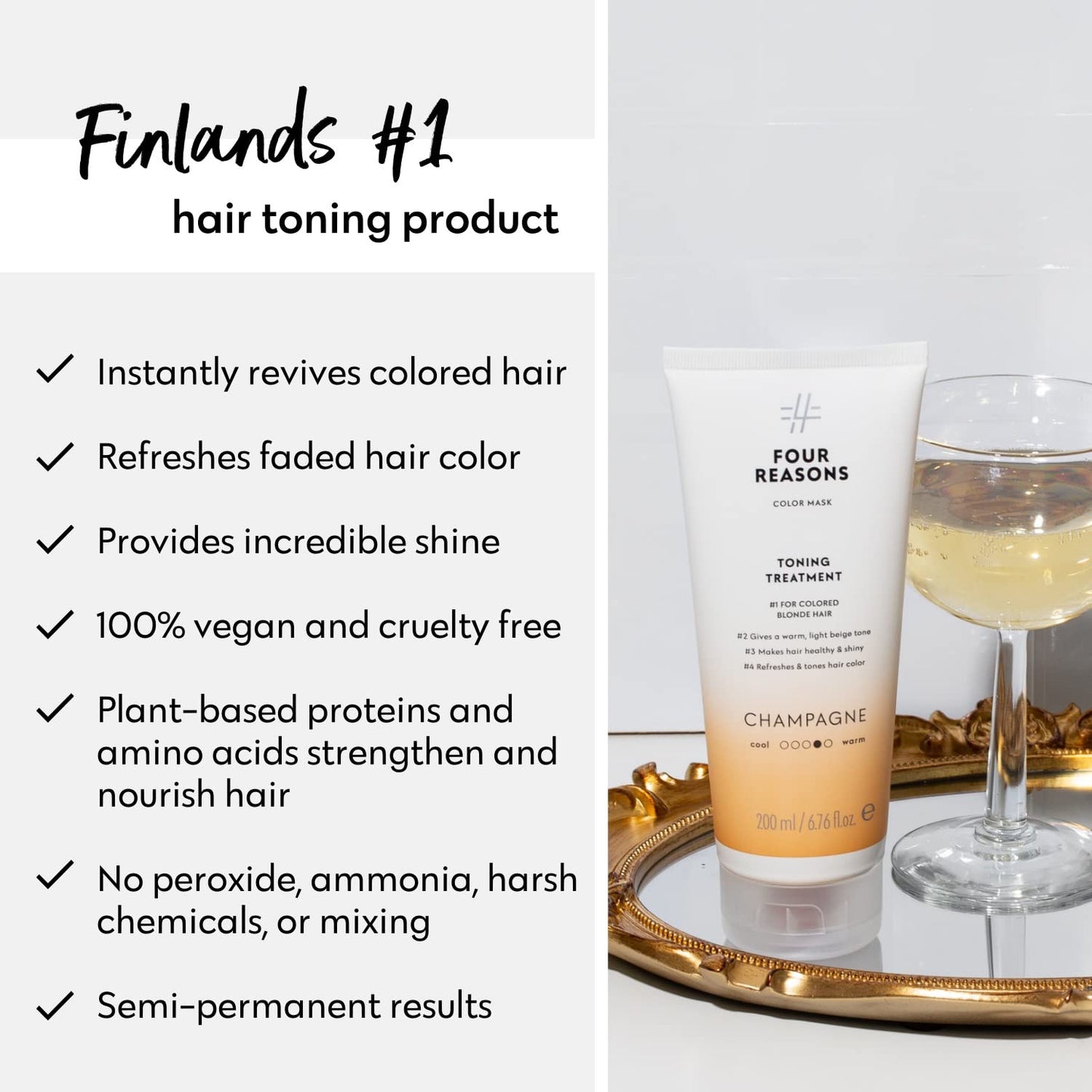 Four Reasons Color Mask – Champagne Blonde - (27 Colors) Toning Treatment, Color Depositing Conditioner, Tone & Enhance Color-Treated Hair - Semi Permanent Hair Dye, Vegan and Cruelty-Free, 6.76 fl oz