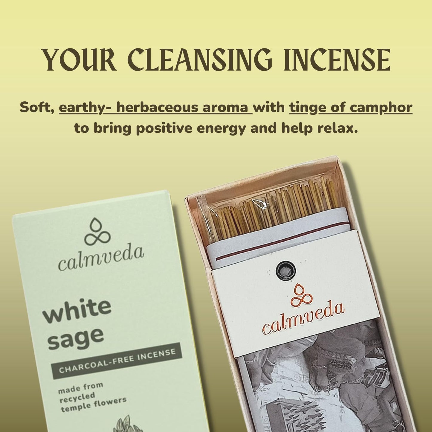 White Sage Incense Sticks for Cleansing - (80 Scent Sticks) Charcoal Free, Made from Upcycled Flowers | Protection Incense to Cleanse Negative Energy