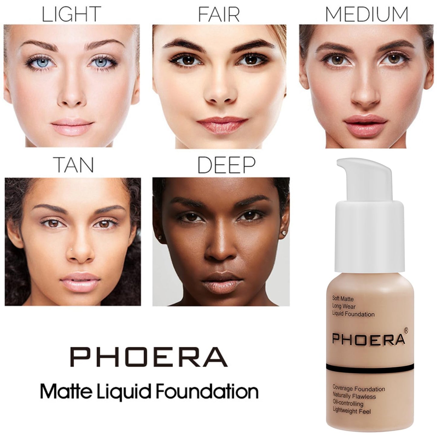 PHOERA Foundation,6 Pcs Matte Liquid Lipstick Makeup Set, Matte liquid Long-Lasting Wear,PHOERA Makeup Foundation Full Coverage(105- Sand)
