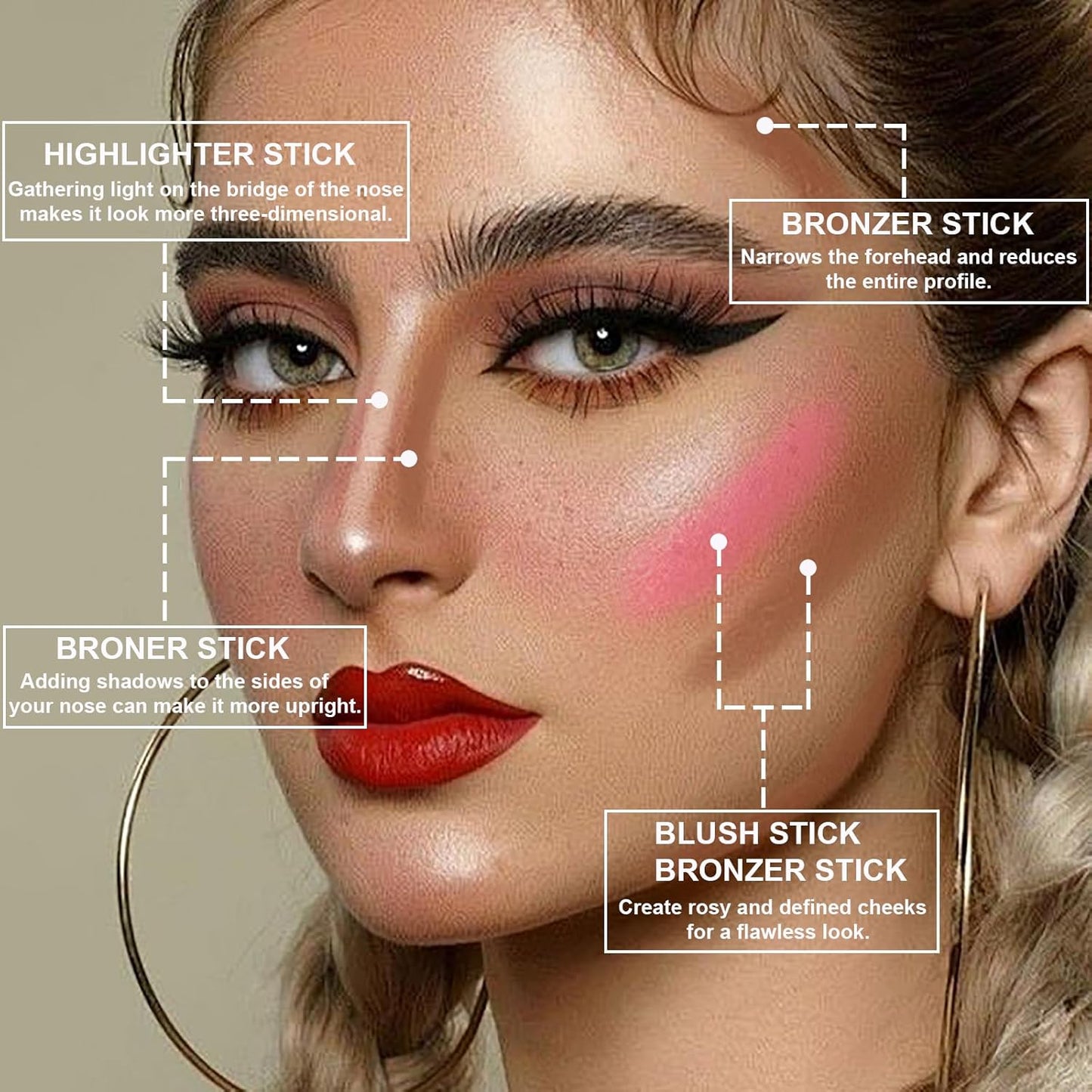 Lezero 3Pcs Contour Stick Makeup Kit, Shades with Highlighter, Blush and Bronzer Stick for Sculpt the Face and All Skin Type, Long Lasting, Smooth, Dewy & Matte Finish, #1 FAIR