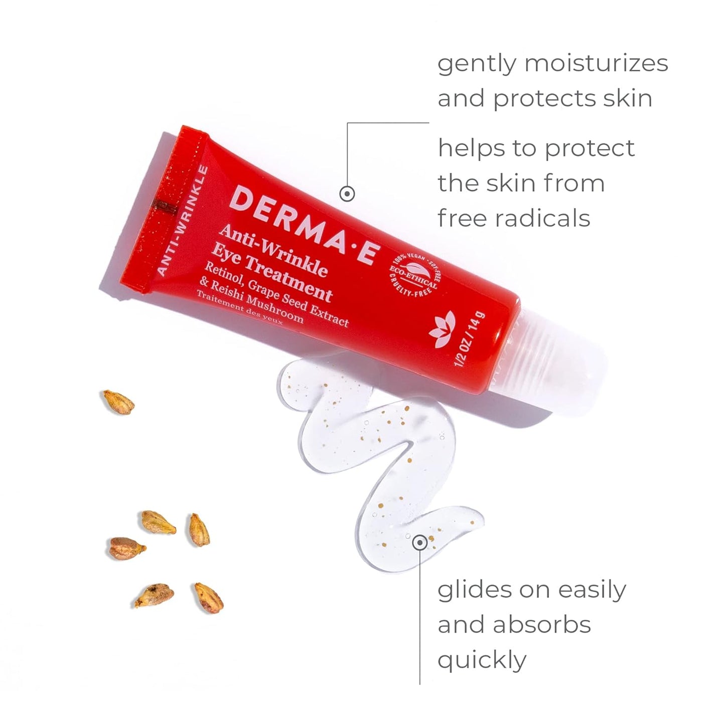 Derma E Anti-Wrinkle Eye Treatment – Anti-Aging Eye Cream with Retinol, Grape Seed Extract and Reishi Mushroom – Hydrating Eye Serum for Under Eye and Eyelids, 1/2 oz