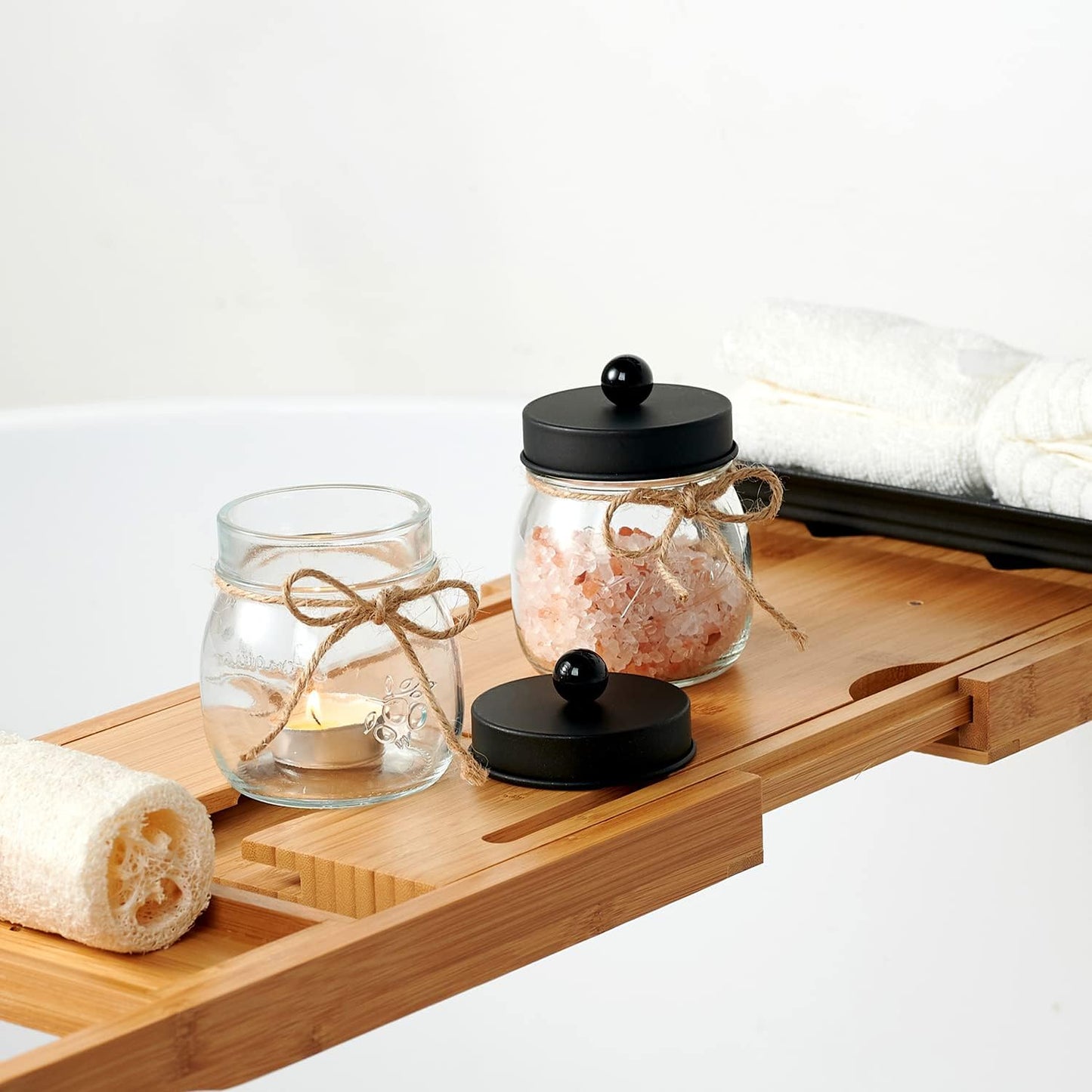 SheeChung 3 Pack Qtip Holder, Cotton Swab Holders, Apothecary Jars with Lids, Bathroom Jars, Black Bathroom Accessories for Cotton Round Pads, Balls, Floss Pick - Black