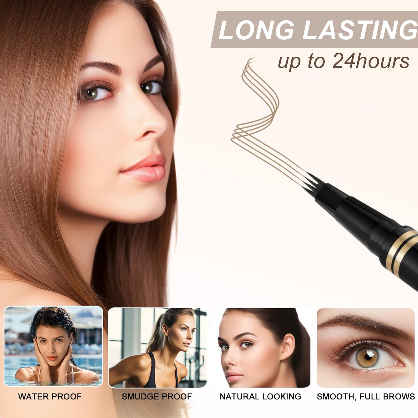 Eyebrow Pen,2-in-1 Waterproof Eyebrow Pencil with 4 Tip Microblading Brow Pen and Ultra-Precise Brow Pencil,with Dual-ended Eyebrow Brush,Eyebrow Makeup for Natural Looking - Taupe