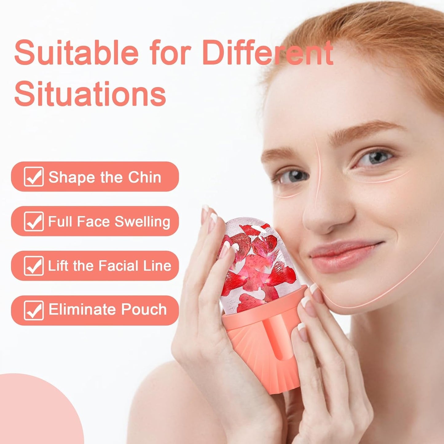 2Pcs Ice Face Roller, Reusable Silicone Mold Face Massage Eye Facial Beauty Skin Care Tools Apply Ice for Shrink Pores Anti Wrinkle Reduce Puffiness Improve Skin Elasticity, Seashell