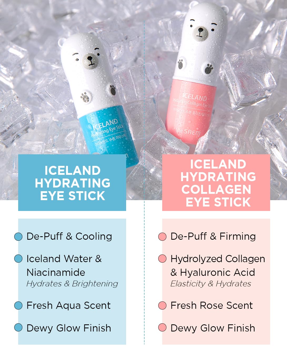 THESAEM Iceland Hydrating Collagen Eye Stick - Anti-wrinkle Moisturizing Eye Balm for Saggy Skin – Under Eye Treatment - Balm to Smooth Skin Texture - Rose Scent, 0.24oz 2 Pack