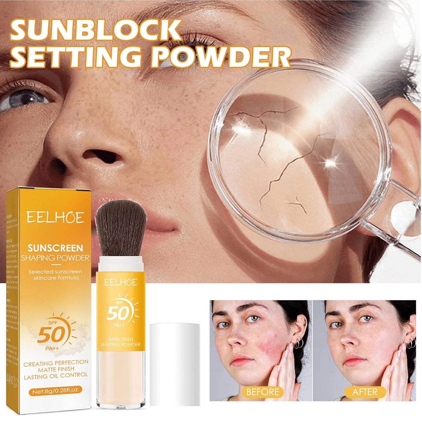 2Pcs Setting Powder, SPF 50,Translucent,Matte Finish Oil Control,Breathable,Lightweight,Mineral Brush Powder,Natural Matte Finish,Long-lasting,Waterproof and Sweatproof Setting Powder