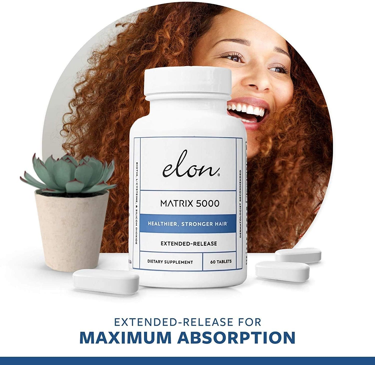 Elon Matrix 5000 - Biotin 5000mcg Vitamins for Hair Growth w/Extended Release - Promotes Healthy & Strong Hair - Pack of 2 (120 Day Supply)
