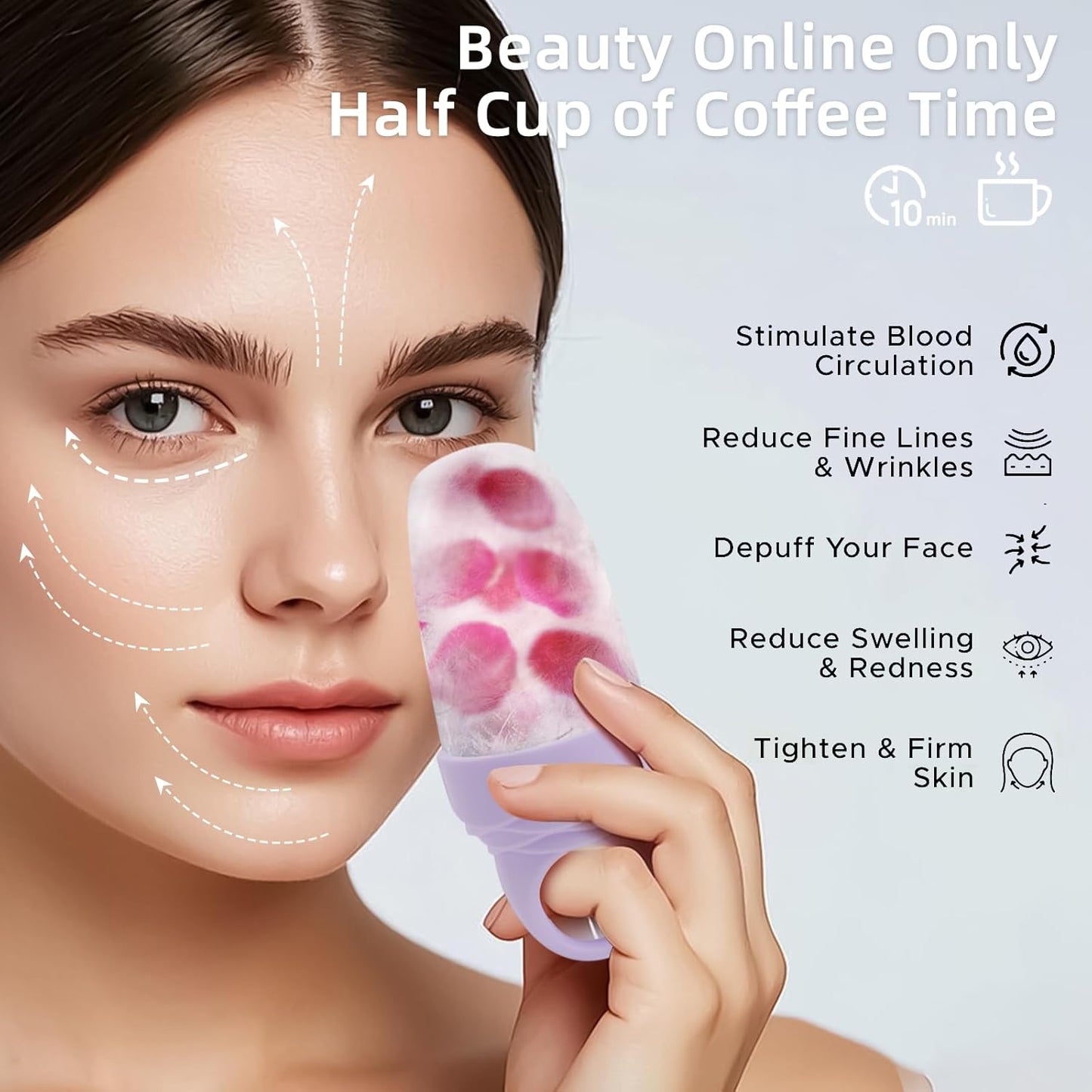 3 Pcs Facial Ice Roller Silicone Mold Reusable for Face Women and Eye Neck Cold Skin Care Tools Freezer De Puff Eye Bags Reduce Migraine Pain Purple
