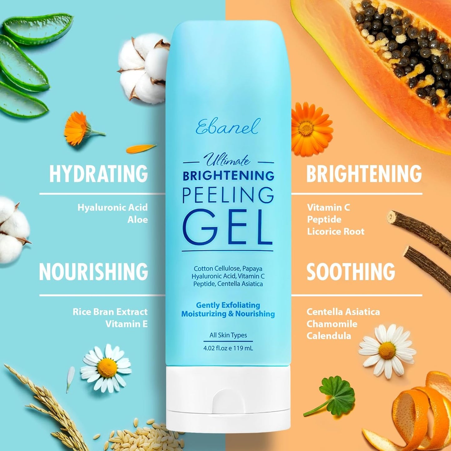 Ebanel Exfoliating Face Scrub Peeling Gel 2 Pack, Brightening Moisturizing Cleanser, Dead Skin Remover for Face, Exfoliating Facial Wash with Centella, Hyaluronic Acid, Vitamin C & E