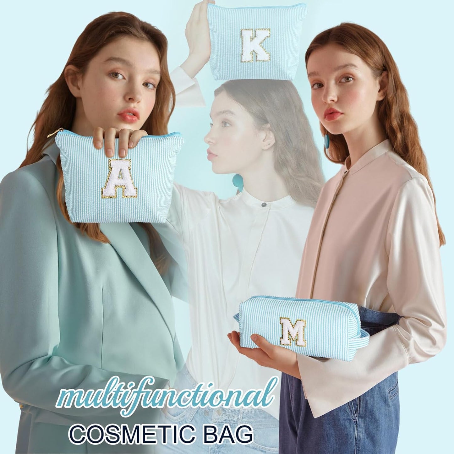 YOOLIFE Initial Makeup Bag for Women Girls - Skin Care for Teens 10-12 | Make Up Bag | Gifts for Women | Graduation Gifts | Mothers Day Gifts | Tween Girls Trendy Stuff Spring Break Essentials T
