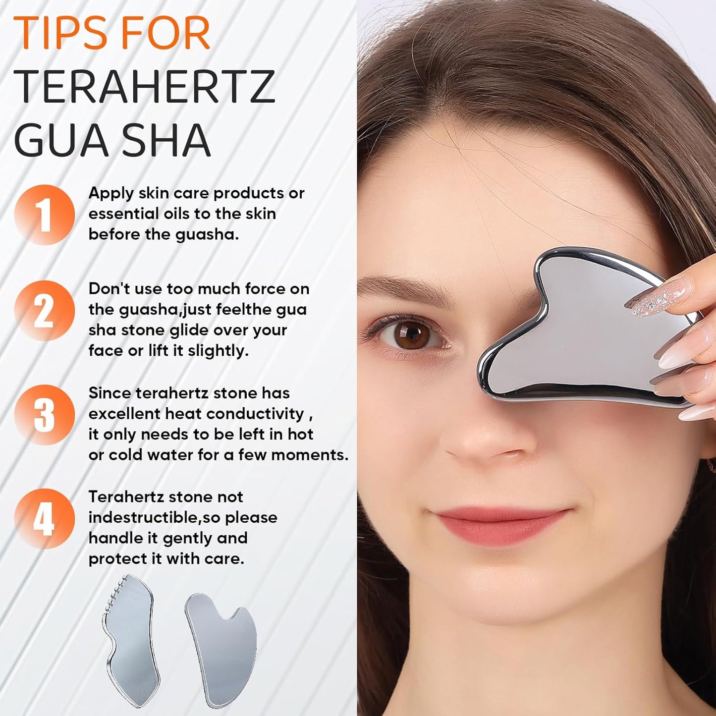 2Pcs Terahertz Gua Sha Facial Tools Set Stone for Lymphatic Drainage, Reduced Puffiness, Relieved Facial Tension – 100% Natural Terahertz Stone Skin Care Tools