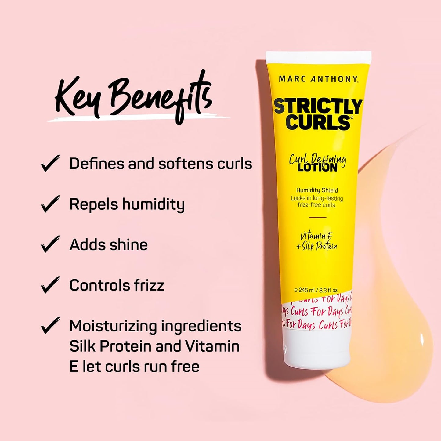 Marc Anthony Curl Defining Lotion, Strictly Curls - 2 Pack - Silk Protein & Vitamin E Hair Gel for Dry Damaged Curly Hair - Sulfate-Free Moisturizing Detangler & Anti Frizz Styling Product 8.3 Fl Oz
