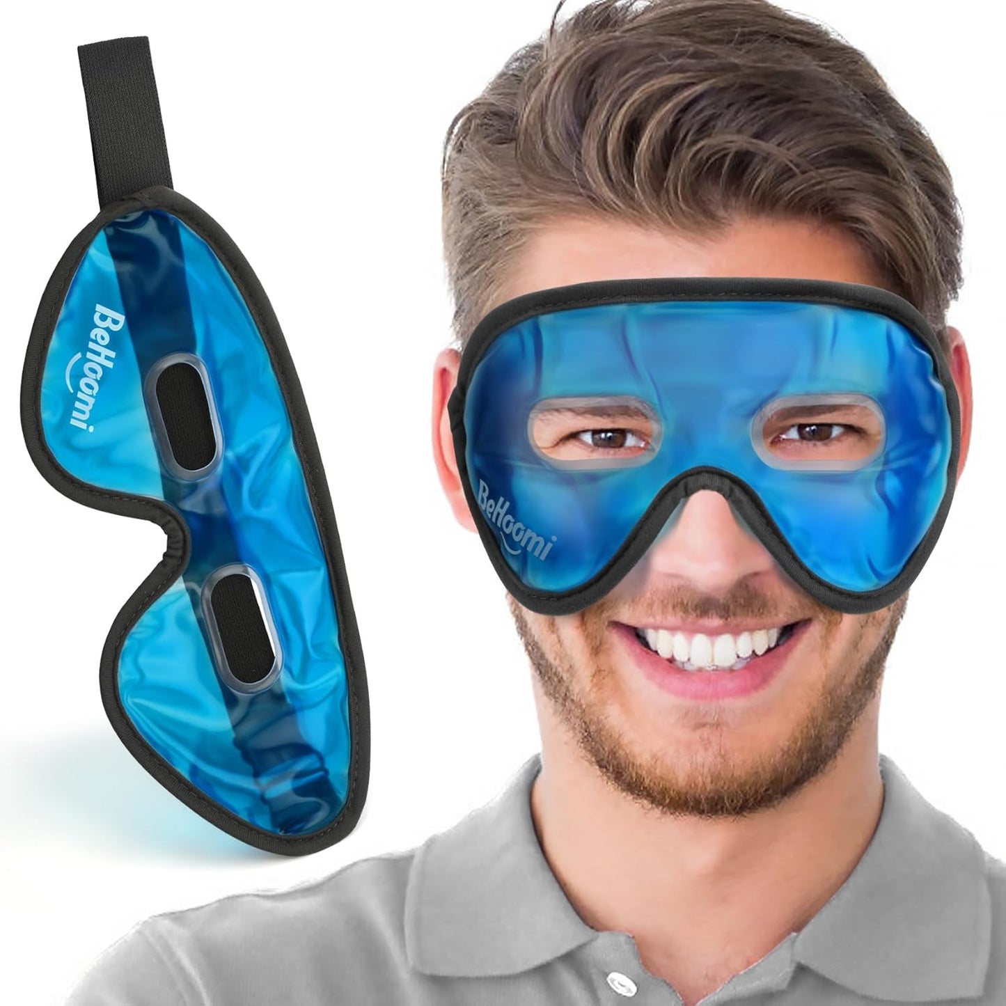 Cooling Eye Mask, Gel Eye Mask with Holes, Reusable Ice Mask, Cool Eye Ice Pack, Comfort Snug Fit, No Freeze, Cold Eye Compress for Home, Office, Relaxation, Morning Refreshment, Blue