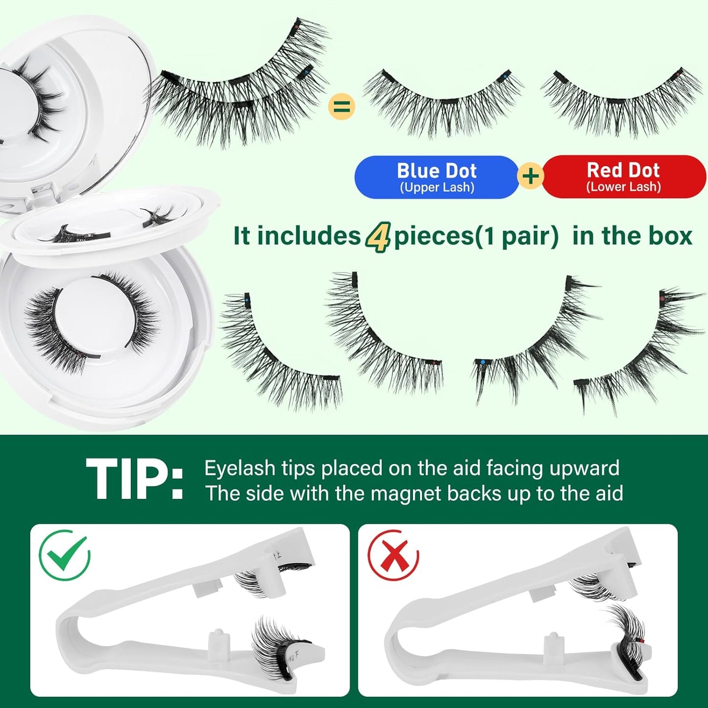 KEYYOU Reusable Magnetic Eyelashes 2 Pair with Applicator No Glue Needed 3D Natural Magnetic Lashes, Easy to Apply & Long Lasting for Daily Use & Events(A01+A02)