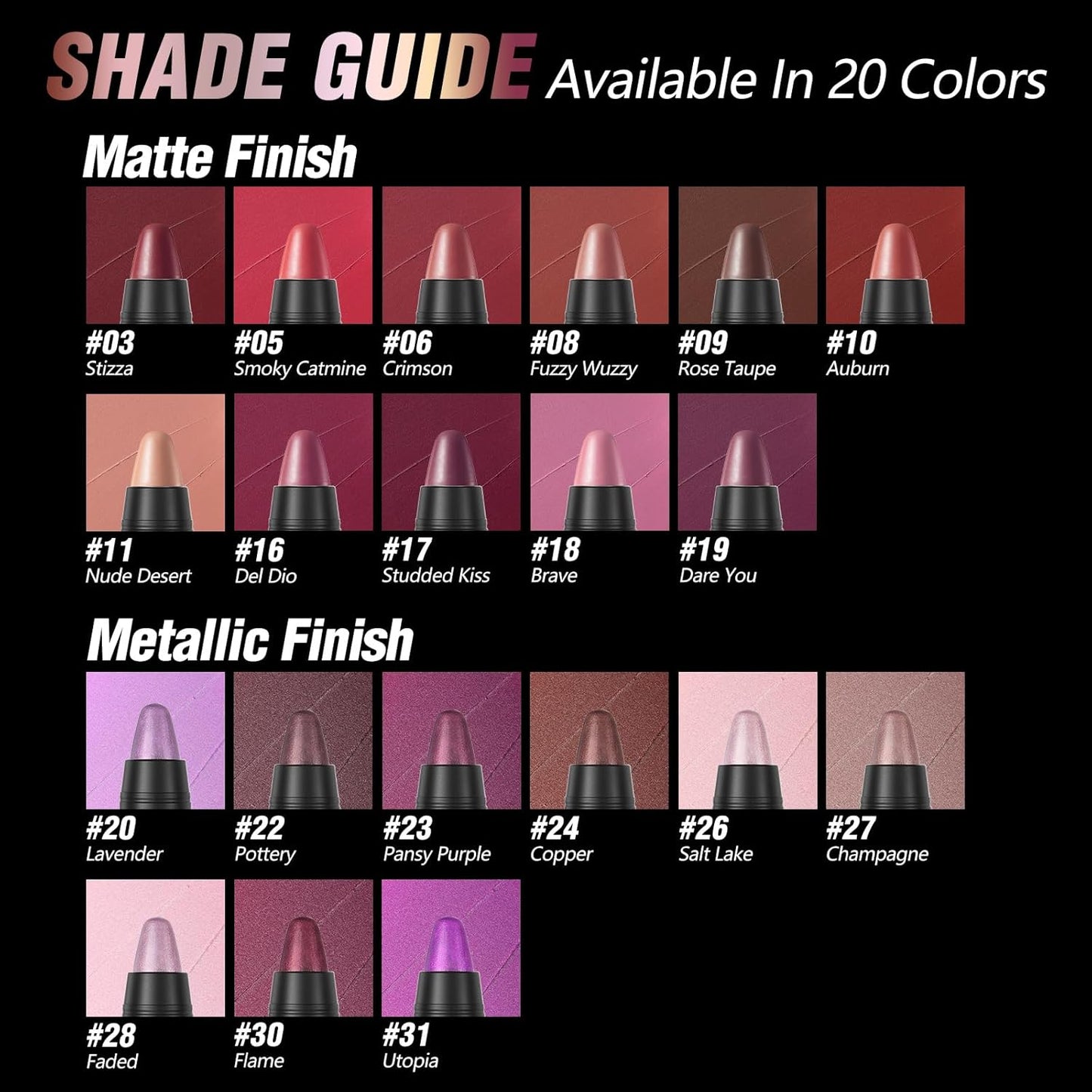 FOCALLURE Ultra Chic Metallic Lipstick,Rich Vitamin E Lip Crayon,Lightweight Shinning Color without Drying or Fading,Long Lasting Lips Makeup,#26 Salt Lake