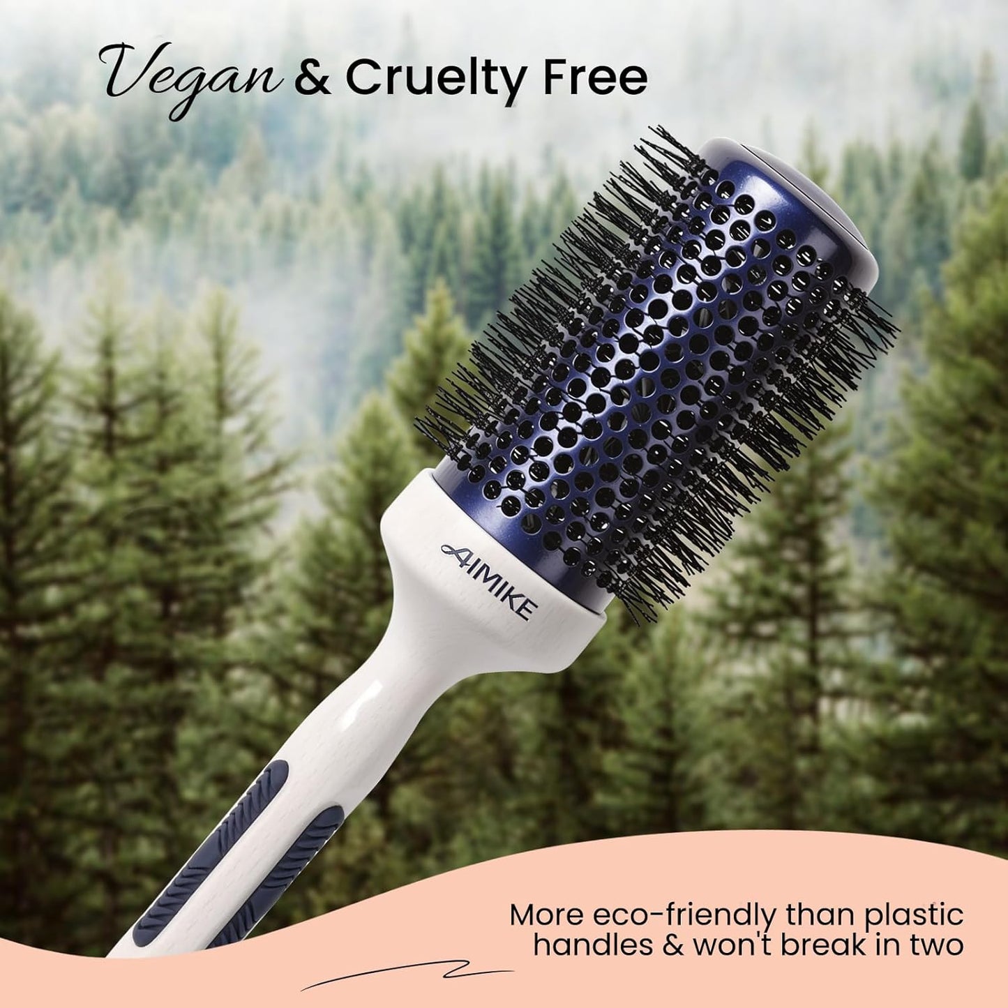 AIMIKE Nano Ionic Tech Large Round Brush, Ceramic Round Brush for Blow Drying, Styling and Boost Volume, Natural Wood Round Hair Brush, One Piece Design - 2 Inch/52mm