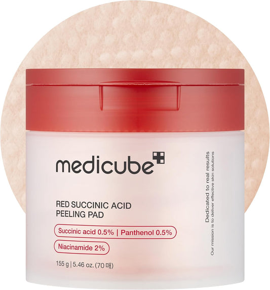 Medicube Red Succinic Acid Panthenol Facial Peeling Pads - Exfoliating Toner Pads for Breakout-Prone Skin with Niacinamide, AHA, BHA, and Soothing Panthenol - Non-Comedogenic